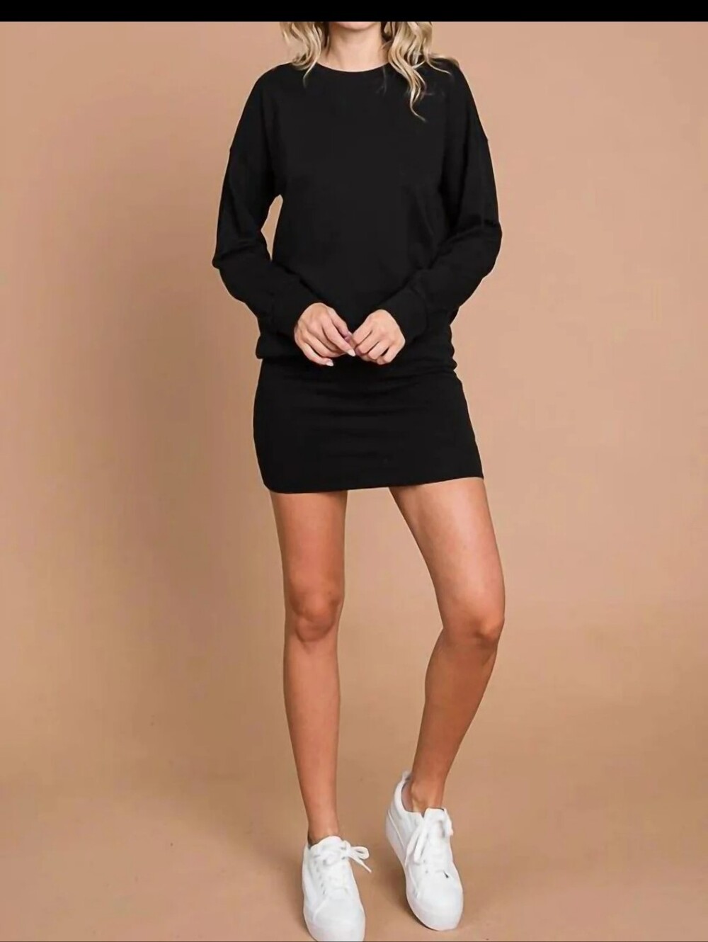 Black Long-Sleeve Fitted Band Mini Dress Size XL